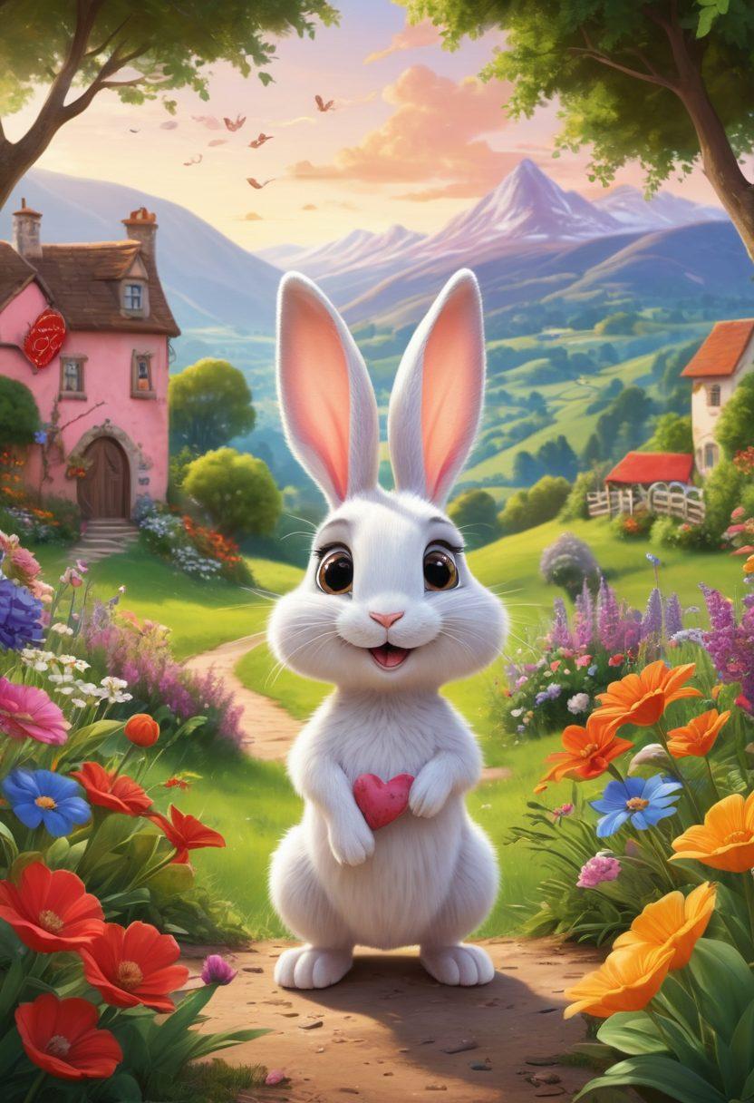 A whimsical and playful scene featuring a cartoonish rabbit surrounded by various symbols of adult relationships and sensual adventures, such as heart-shaped objects and playful, seductive elements. The rabbit has mischievous eyes and is playfully interacting with these symbols. The background is vibrant and colorful, incorporating elements of nature to evoke a sense of exploration and intimacy. The overall tone is fun and lighthearted. vibrant colors. cartoon style.